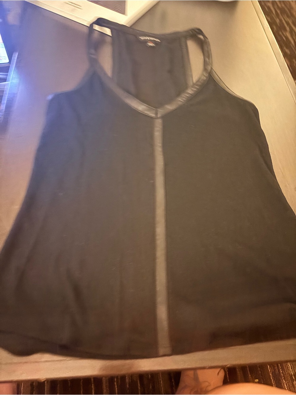 Rock & Republic Black Tank with Faux-Leather Trim